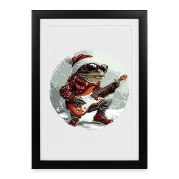 Guitare de Noël Frog - Affiche encadrée (27 × 37 cm) - noir - Devant