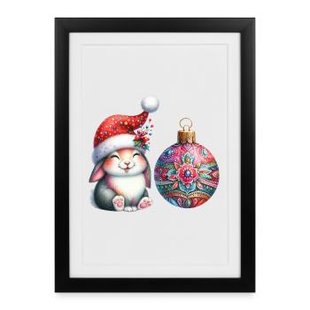 Lapin festif avec ornement orné - Affiche encadrée (27 × 37 cm) - noir - Devant