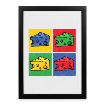 Cheese Pop Art Popart Cheese Piece Cheese Corner - Affiche encadrée (27 × 37 cm) - noir - Devant