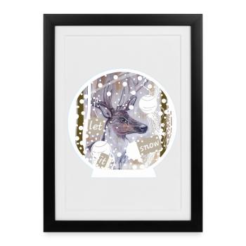 Snow Globe Deer - Framed poster (27 × 37 cm) - black - Front
