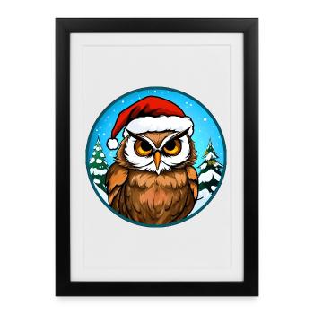 Eulen Weihnachten - Gerahmtes Poster (27 × 37 cm) - Schwarz - Vorne