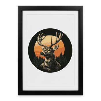 Cerfs de renne Bois de renne vintage - Affiche encadrée (27 × 37 cm) - noir - Devant