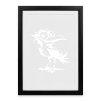 Oiseau drôle de flutterman avec un sourire aux lèvres - Affiche encadrée (27 × 37 cm) - noir - Devant