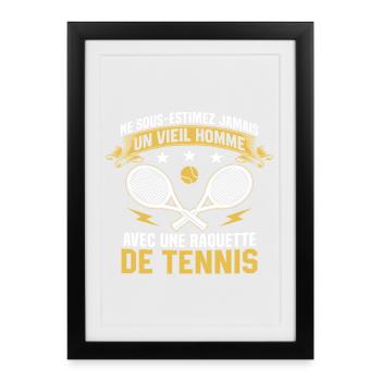 Old man with a tennis racket - Framed poster (27 × 37 cm) - black - Front