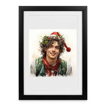 Joyeux Noël, jeune homme portrait - Affiche encadrée (27 × 37 cm) - noir - Devant