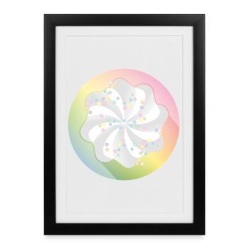 Une délicate crème surmontée de perles en sucre colorées - Affiche encadrée (27 × 37 cm) - noir - Devant