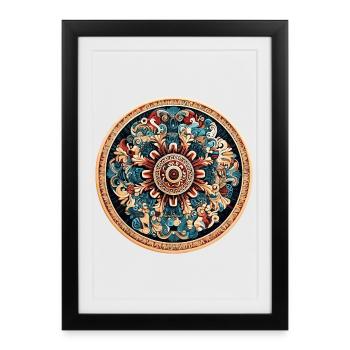 Ornement floral rond Mandala - Affiche encadrée (27 × 37 cm) - noir - Devant
