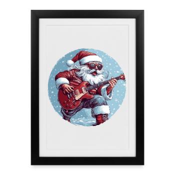 Weihnachtsmann Gitarre - Gerahmtes Poster (27 × 37 cm) - Schwarz - Vorne