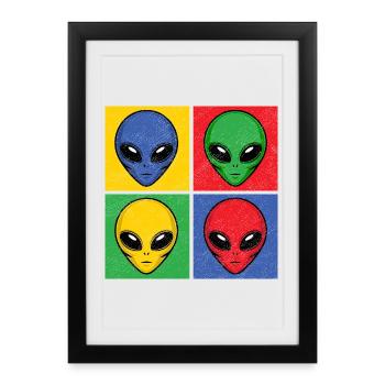 Aliens Pop Art Pop Art Alien Heads Alien Faces - Framed poster (27 × 37 cm) - black - Front
