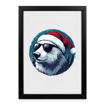 Ours polaire avec un bonnet de Père Noël et des lunettes de soleil - Affiche encadrée (27 × 37 cm) - noir - Devant