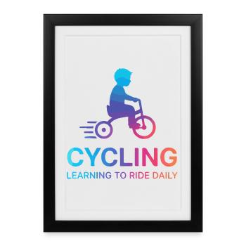 Enfant enfant apprenant en cyclisme - Affiche encadrée (27 × 37 cm) - noir - Devant