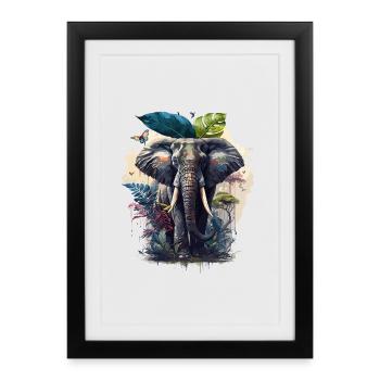 Colorful elephant jungle print - Framed poster (27 × 37 cm) - black - Front
