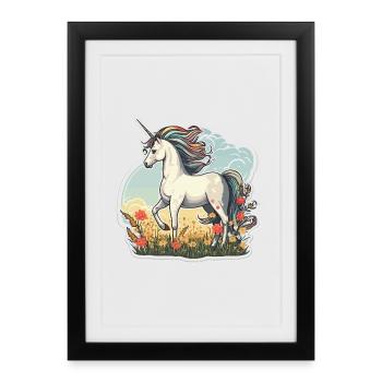 Licorne dans le champ de soleil - Affiche encadrée (27 × 37 cm) - noir - Devant