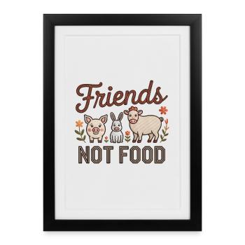 Amis pas nourriture - Logo du véganisme cool - Affiche encadrée (27 × 37 cm) - noir - Devant