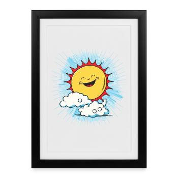 Smiling sun above clouds - Framed poster (27 × 37 cm) - black - Front