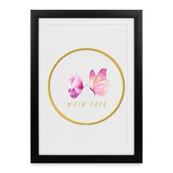 Papillons roses avec amour - avec amour - Affiche encadrée (27 × 37 cm) - noir - Devant
