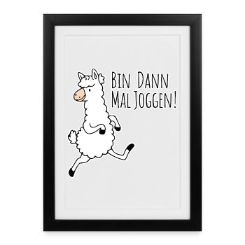 Then I'm jogging! The funny llama likes to run! - Framed poster (27 × 37 cm) - black - Front