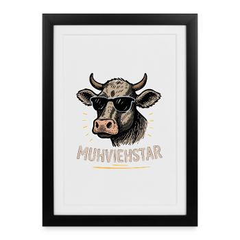 Muhviehstar – Jeu de mots drôle avec une vache - Affiche encadrée (27 × 37 cm) - noir - Devant