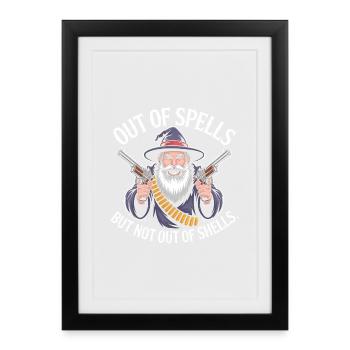 Out of Spells but not out of Shells - Cool Wizard  - Framed poster (27 × 37 cm) - black - Front