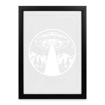 Vaisseau spatial UFO Étoiles spatiales rétro vintage - Affiche encadrée (27 × 37 cm) - noir - Devant