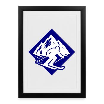 Ski Sport Silhouette Mountains - Framed poster (27 × 37 cm) - black - Front