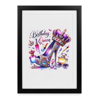 Anniversaire Reine des talons hauts couronne Paillettes - Affiche encadrée (27 × 37 cm) - noir - Devant
