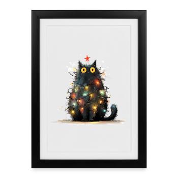 Chat de Noël Chat Noir comme Sapin de Noël - Affiche encadrée (27 × 37 cm) - noir - Devant