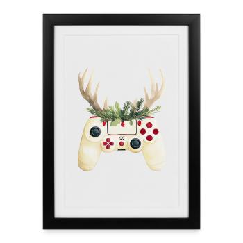 Contrôleur de Noël avec bois de cerf - Affiche encadrée (27 × 37 cm) - noir - Devant