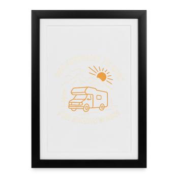 Vanlife, mountain and sun on the camper. - Framed poster (27 × 37 cm) - black - Front