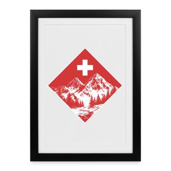 Suisse Suisse Suisse Suisse Ski Montagnes Sports - Affiche encadrée (27 × 37 cm) - noir - Devant