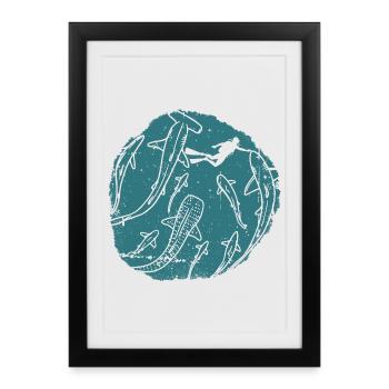 Cercle de la Silhouette des Profondeurs de l’Océan - Affiche encadrée (27 × 37 cm) - noir - Devant