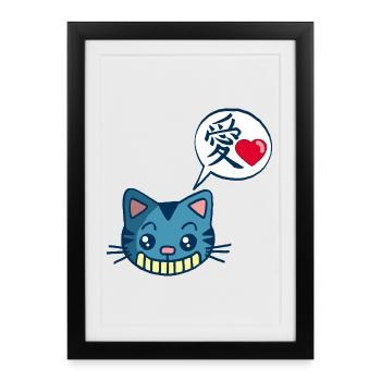 Chat manga kawaii - Affiche encadrée (27 × 37 cm) - noir - Devant