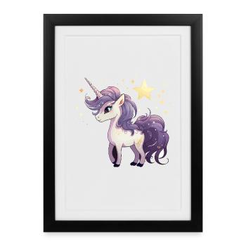 Star Unicorn with Purple Mane - Framed poster (27 × 37 cm) - black - Front
