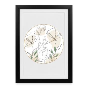 Peace - Hand and Blossoms - Line Art - peace - Framed poster (27 × 37 cm) - black - Front