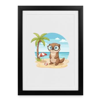 Loutre mignonne avec des lunettes vacances d’été sur la plage - Affiche encadrée (27 × 37 cm) - noir - Devant
