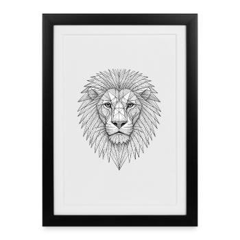 Geometric Lion Head Lineart - Framed poster (27 × 37 cm) - black - Front