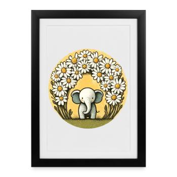 Elephant in Daisy Ring - Framed poster (27 × 37 cm) - black - Front