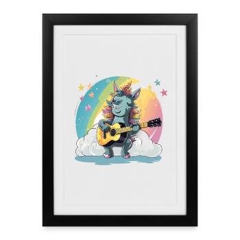Regenbogen Unicorn Gitarre - Gerahmtes Poster (27 × 37 cm) - Schwarz - Vorne