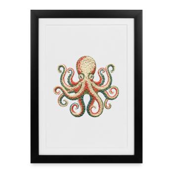 Embroidered octopus – eye-catching sea creature design - Framed poster (27 × 37 cm) - black - Front