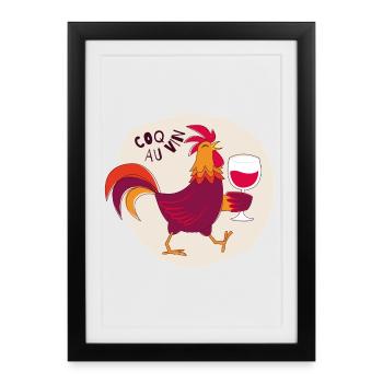 Coq au vin Coq avec vin - Affiche encadrée (27 × 37 cm) - noir - Devant