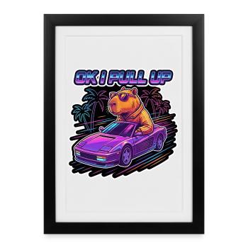 OK I Pull Up Capybara Retro - Framed poster (27 × 37 cm) - black - Front
