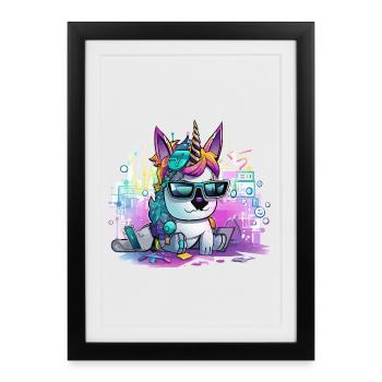 Techicorn Neon Unicorn - Framed poster (27 × 37 cm) - black - Front