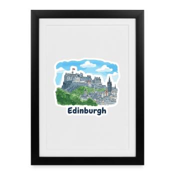 Silhouette du château d’Édimbourg Histoire d’art souvenir en Écosse - Affiche encadrée (27 × 37 cm) - noir - Devant