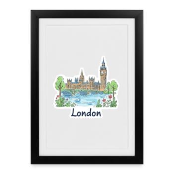 Illustrations du pont parlementaire Big Ben Skyline de Londres - Affiche encadrée (27 × 37 cm) - noir - Devant