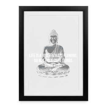 Bouddha du Fleuve du Flux Citation Tee - Affiche encadrée (27 × 37 cm) - noir - Devant