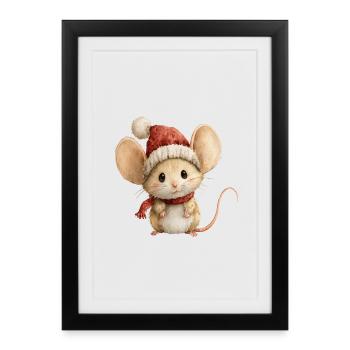 Little Christmas Mouse – Sweet and Happy Drawing - Framed poster (27 × 37 cm) - black - Front