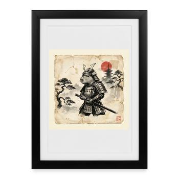 Samouraï guerrier japonais capybara - Affiche encadrée (27 × 37 cm) - noir - Devant