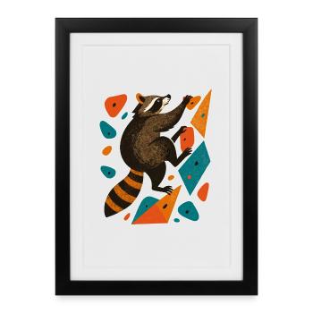 Bouldering Raccoon Climbing Motivational Gift - Framed poster (27 × 37 cm) - black - Front