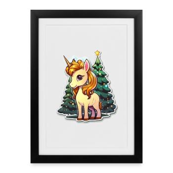 Licorne de Noël dans la Forêt des Lumières - Affiche encadrée (27 × 37 cm) - noir - Devant