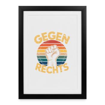 Contre la droite - Slogan drôle Antifa - Affiche encadrée (27 × 37 cm) - noir - Devant